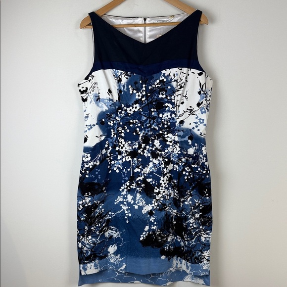 T Tahari Floral Blue and White Dress Size 14 - Picture 1 of 9
